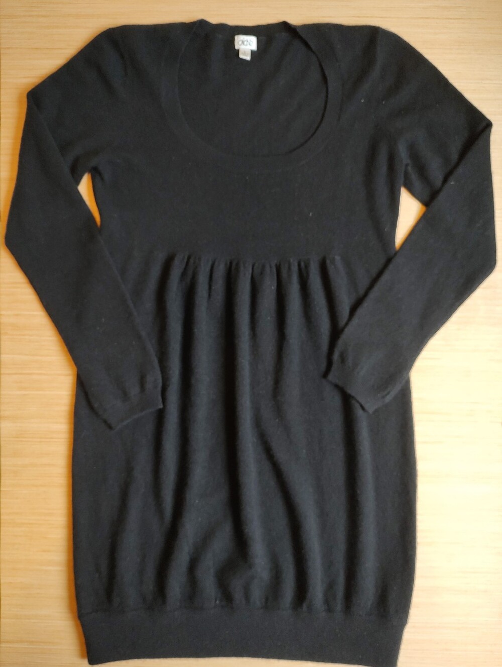 Cache 100% Cashmere Tunic Sweater Dress Black Scoop Neck Knee Knit Long Sleeve L